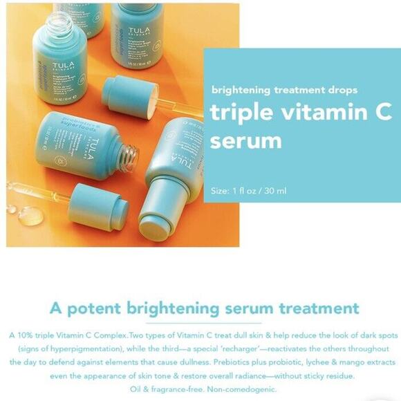 TULA Skincare Brightening Treatment Drops Triple Vitamin C Serum 1oz/30ml - Picture 8 of 10